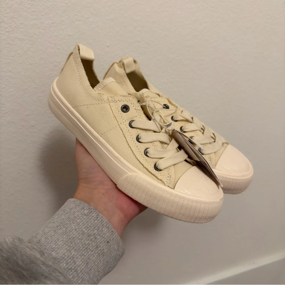 Zara Beige Canvas Lace-Up Sneakers Size 32, 1 Youth Unisex Kids